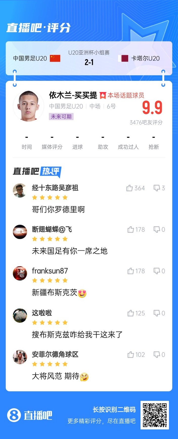  依木蘭+陳澤仕泰山中場(chǎng)連線！19歲依木蘭獲封：新疆布斯克茨！