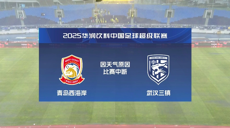  比賽延期！青島西海岸vs武漢三鎮(zhèn)進(jìn)行至18分鐘，因天氣中斷30分鐘