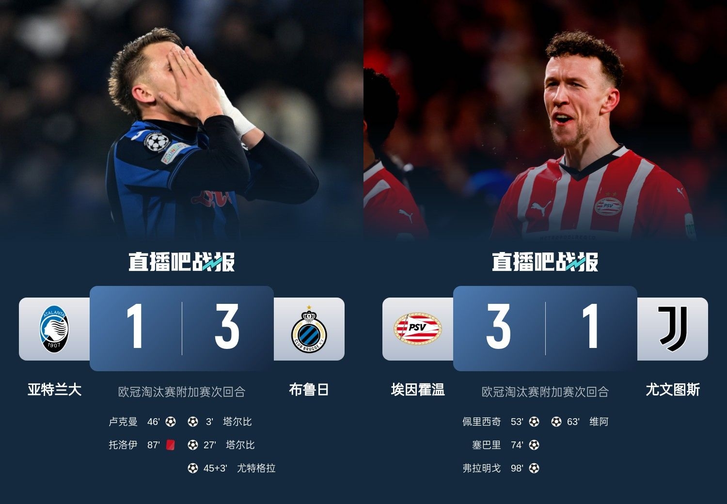  真是意甲拉垮？PSV淘汰尤文后3連敗，布魯日爆冷真藍(lán)黑后1勝難求