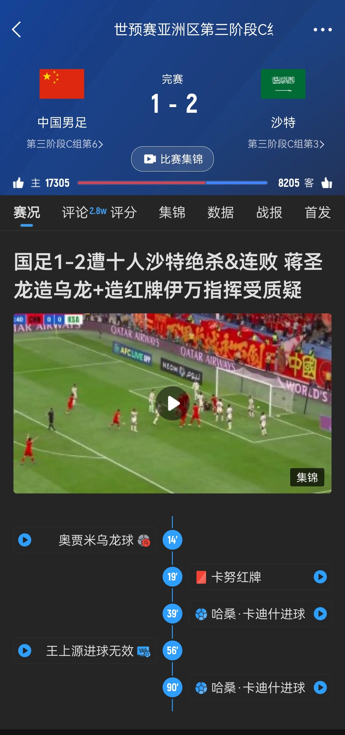  今天什么劇本？首戰(zhàn)沙特也是半場紅牌+蔣光太傷退，最后國足被翻