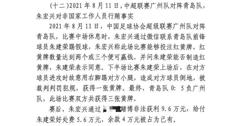  網(wǎng)傳判決書：青島球員朱建榮故意踢對方小腿，染黃收5.6萬好處費(fèi)